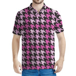 Pink Houndstooth Pattern Print Men's Polo Shirt