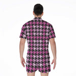Pink Houndstooth Pattern Print Men's Rompers