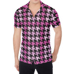 Pink Houndstooth Pattern Print Men's Shirt