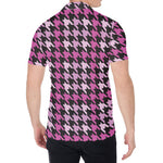 Pink Houndstooth Pattern Print Men's Shirt