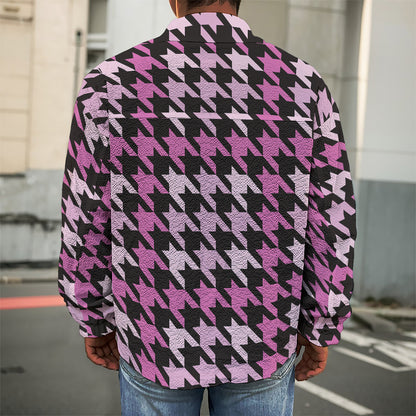 Pink Houndstooth Pattern Print Men's Shirt Jacket
