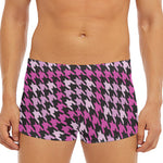 Pink Houndstooth Pattern Print Men's Short Boxer Briefs