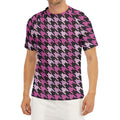 Pink Houndstooth Pattern Print Men's Short Sleeve Rash Guard