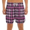 Pink Houndstooth Pattern Print Men's Split Running Shorts
