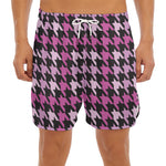 Pink Houndstooth Pattern Print Men's Split Running Shorts