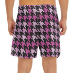 Pink Houndstooth Pattern Print Men's Split Running Shorts