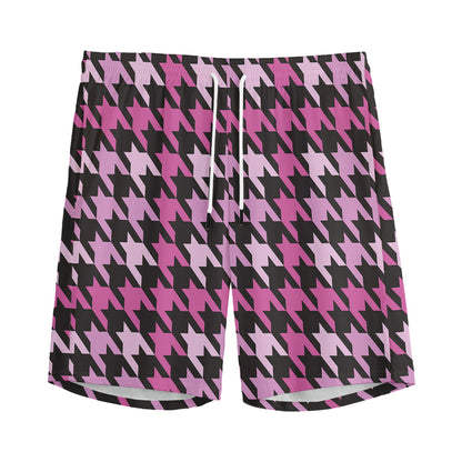 Pink Houndstooth Pattern Print Men's Sports Shorts