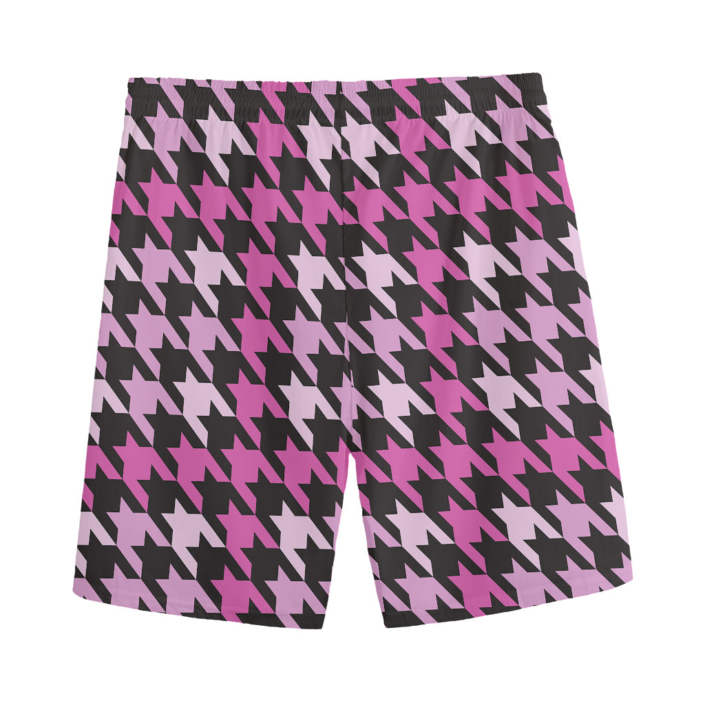 Pink Houndstooth Pattern Print Men's Sports Shorts