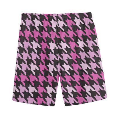 Pink Houndstooth Pattern Print Men's Sports Shorts
