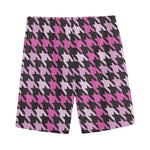 Pink Houndstooth Pattern Print Men's Sports Shorts