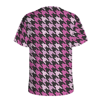 Pink Houndstooth Pattern Print Men's Sports T-Shirt