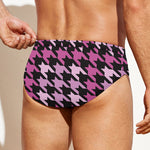 Pink Houndstooth Pattern Print Men's Swim Briefs