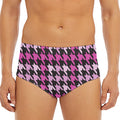 Pink Houndstooth Pattern Print Men's Triangle Swim Briefs