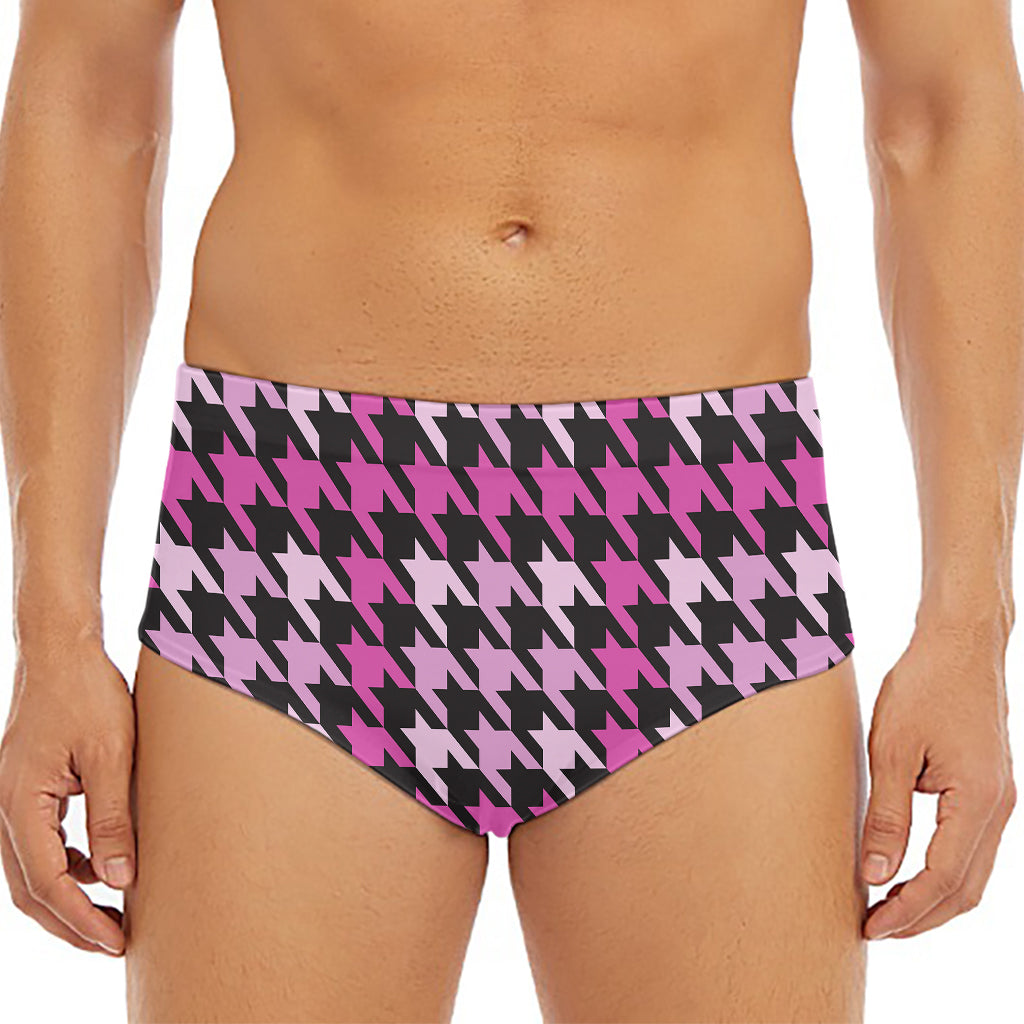 Pink Houndstooth Pattern Print Men's Triangle Swim Briefs