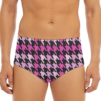Pink Houndstooth Pattern Print Men's Triangle Swim Briefs