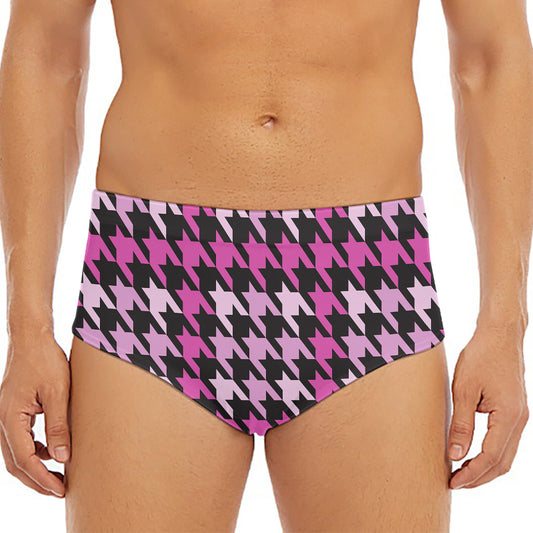 Pink Houndstooth Pattern Print Men's Triangle Swim Briefs