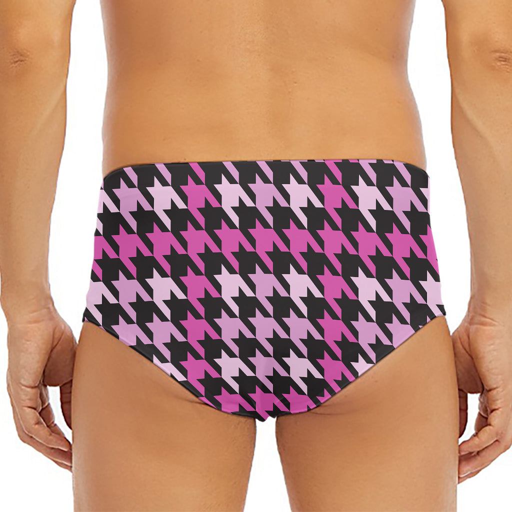 Pink Houndstooth Pattern Print Men's Triangle Swim Briefs