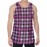 Pink Houndstooth Pattern Print Men's Velvet Tank Top