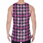 Pink Houndstooth Pattern Print Men's Velvet Tank Top