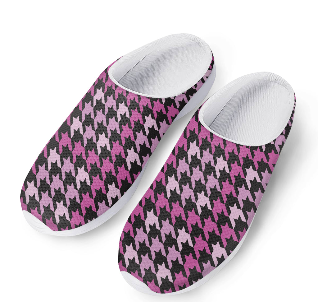 Pink Houndstooth Pattern Print Mesh Casual Shoes