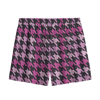 Pink Houndstooth Pattern Print Mesh Shorts