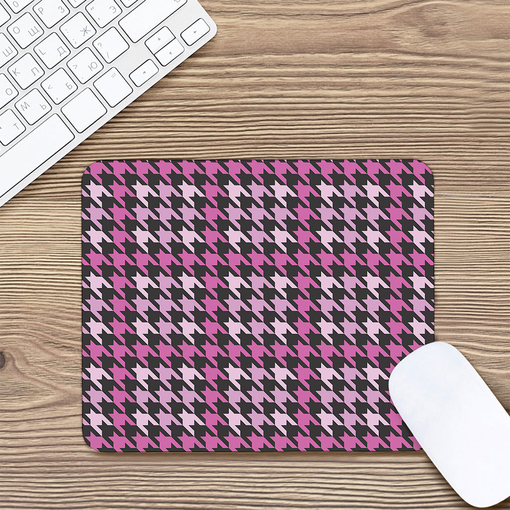 Pink Houndstooth Pattern Print Mouse Pad
