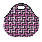 Pink Houndstooth Pattern Print Neoprene Lunch Bag