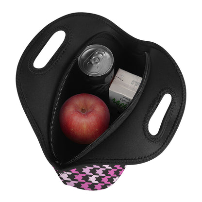 Pink Houndstooth Pattern Print Neoprene Lunch Bag