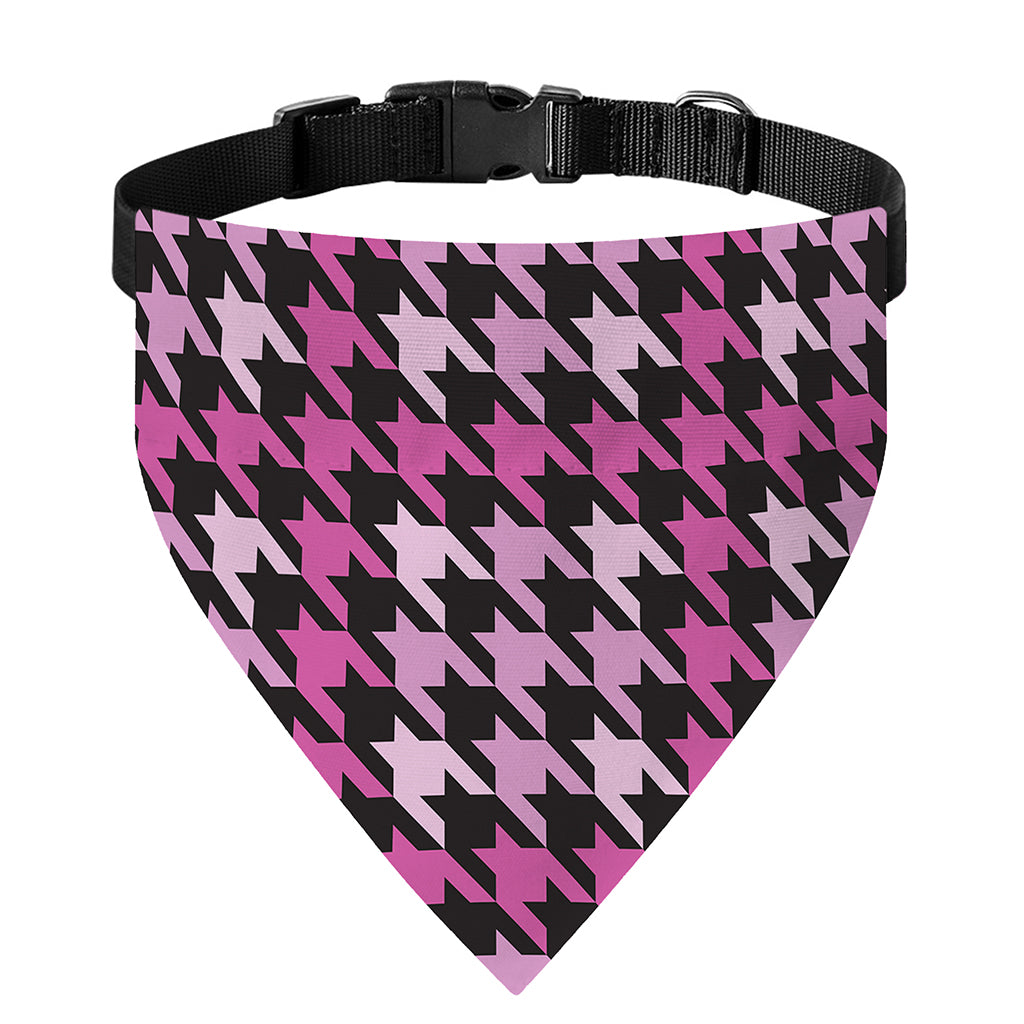 Pink Houndstooth Pattern Print Over The Collar Dog Bandana