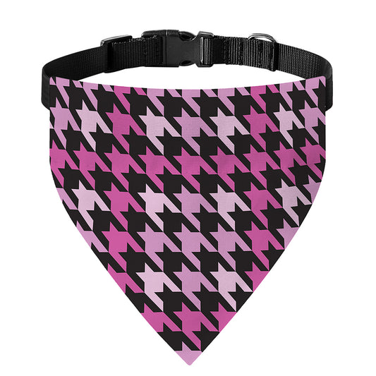 Pink Houndstooth Pattern Print Over The Collar Dog Bandana