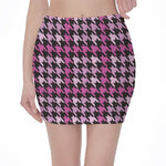 Pink Houndstooth Pattern Print Pencil Mini Skirt