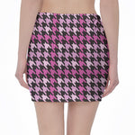 Pink Houndstooth Pattern Print Pencil Mini Skirt
