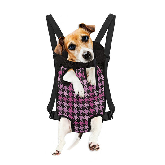 Pink Houndstooth Pattern Print Pet Carrier Backpack