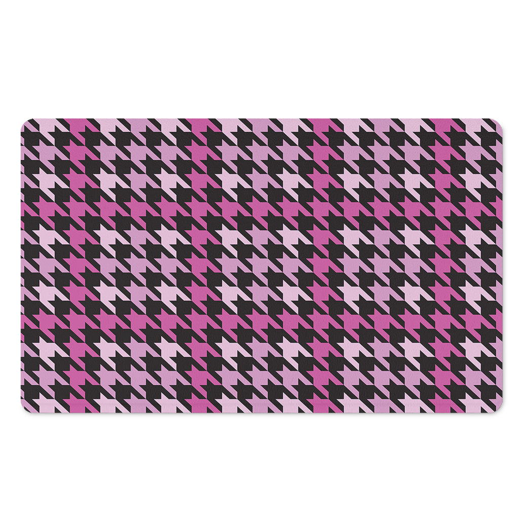 Pink Houndstooth Pattern Print Polyester Doormat