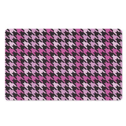 Pink Houndstooth Pattern Print Polyester Doormat