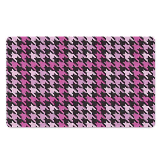 Pink Houndstooth Pattern Print Polyester Doormat