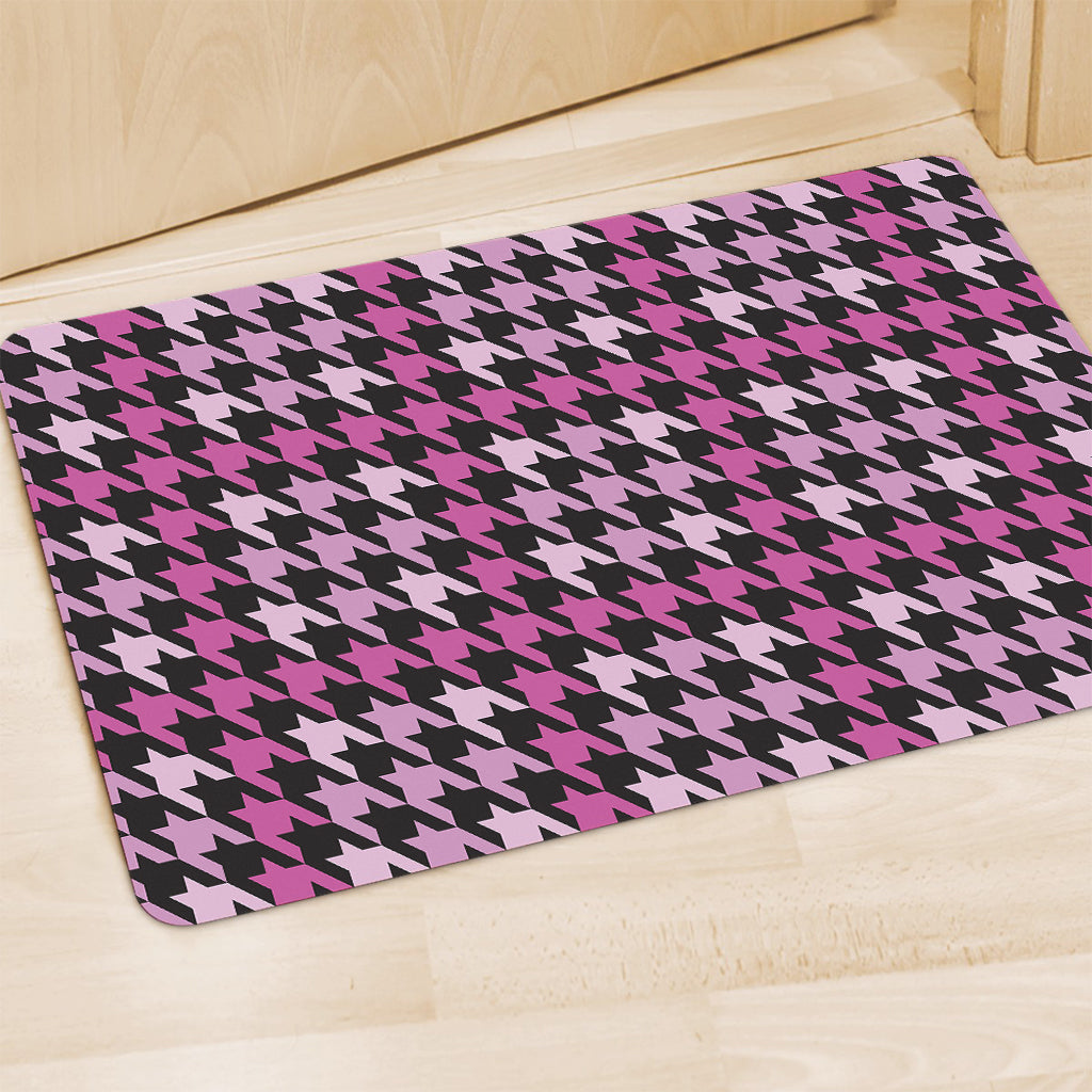 Pink Houndstooth Pattern Print Polyester Doormat