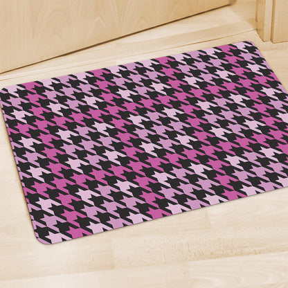 Pink Houndstooth Pattern Print Polyester Doormat