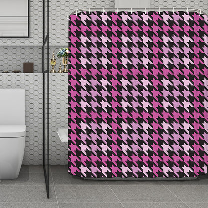 Pink Houndstooth Pattern Print Polyester Shower Curtain