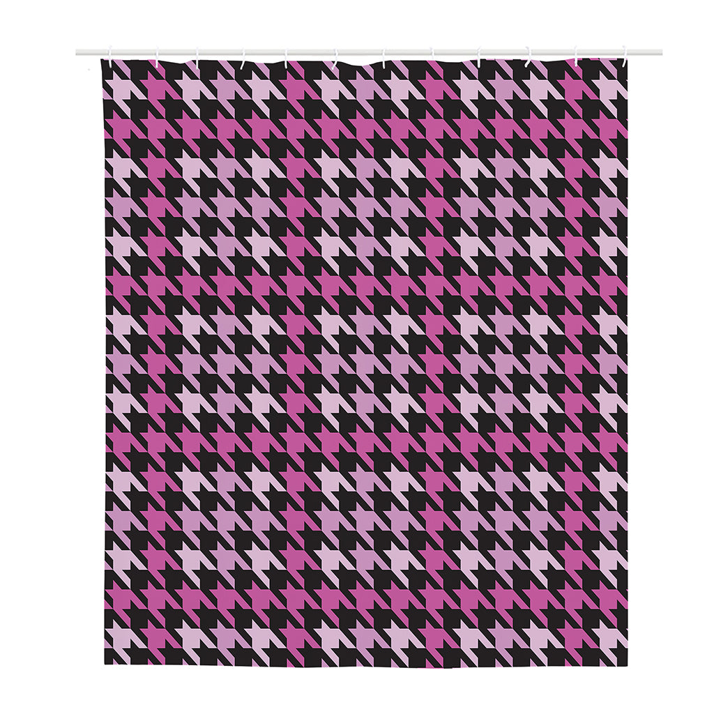 Pink Houndstooth Pattern Print Polyester Shower Curtain