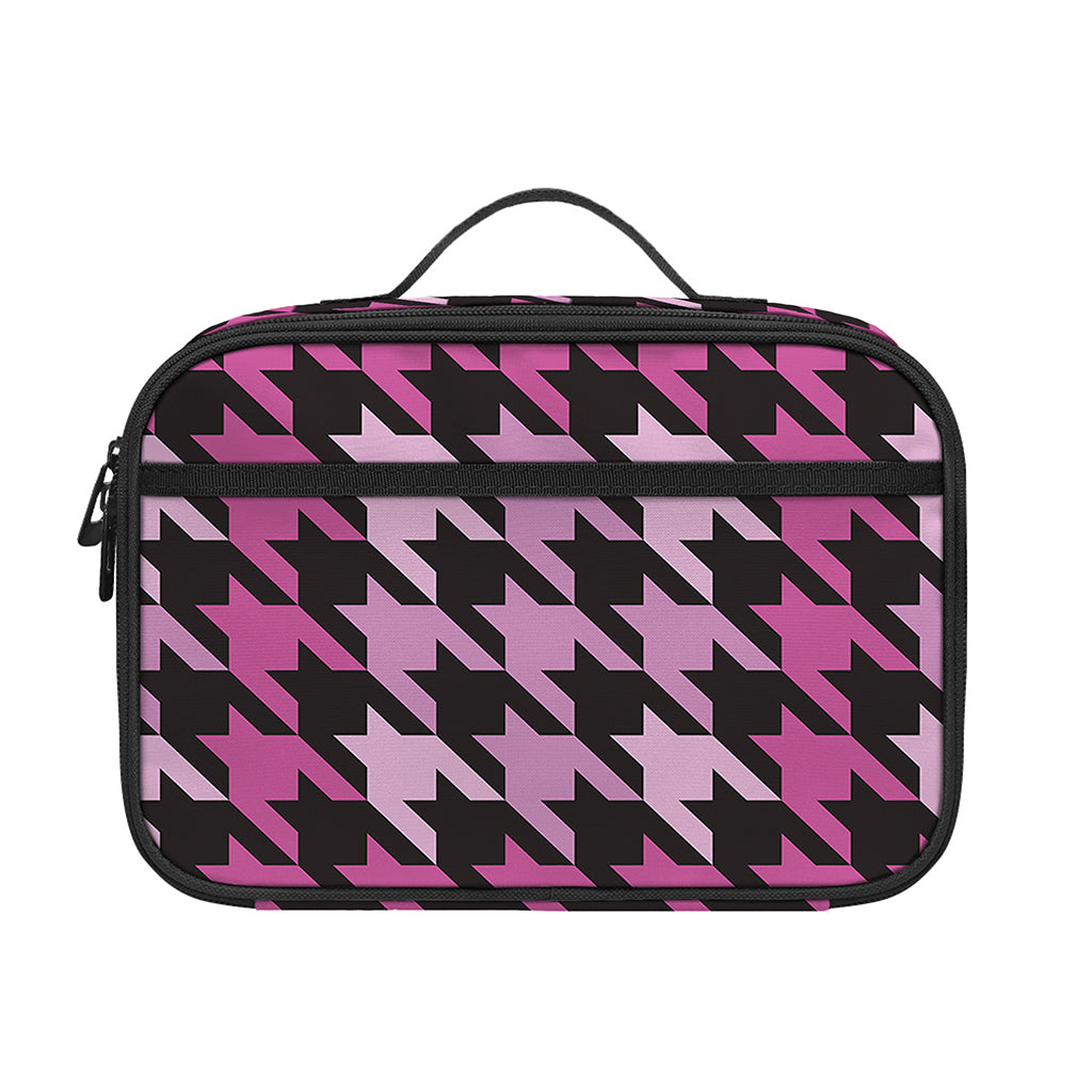 Pink Houndstooth Pattern Print Portable Lunch Bag