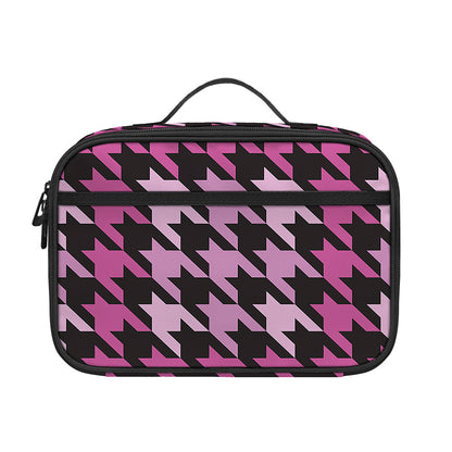Pink Houndstooth Pattern Print Portable Lunch Bag