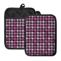 Pink Houndstooth Pattern Print Pot Holders With Pocket