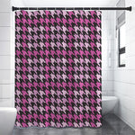 Pink Houndstooth Pattern Print Premium Shower Curtain