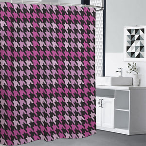 Pink Houndstooth Pattern Print Premium Shower Curtain