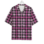Pink Houndstooth Pattern Print Rayon Hawaiian Shirt