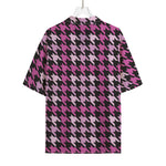Pink Houndstooth Pattern Print Rayon Hawaiian Shirt