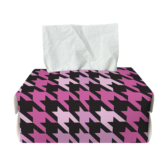 Pink Houndstooth Pattern Print Rectangle Tissue Box Cover