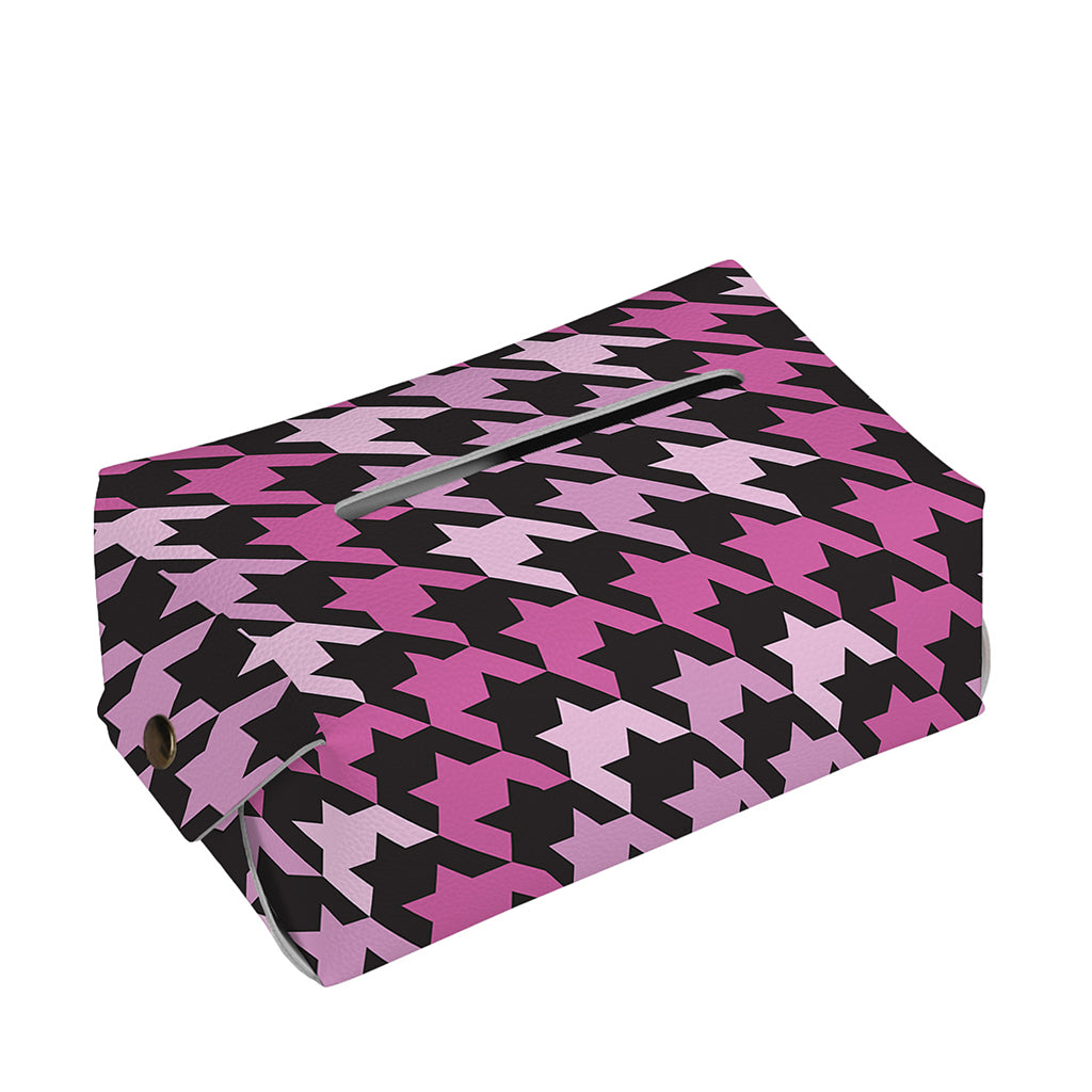 Pink Houndstooth Pattern Print Rectangle Tissue Box Cover
