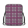 Pink Houndstooth Pattern Print Rectangular Crossbody Bag